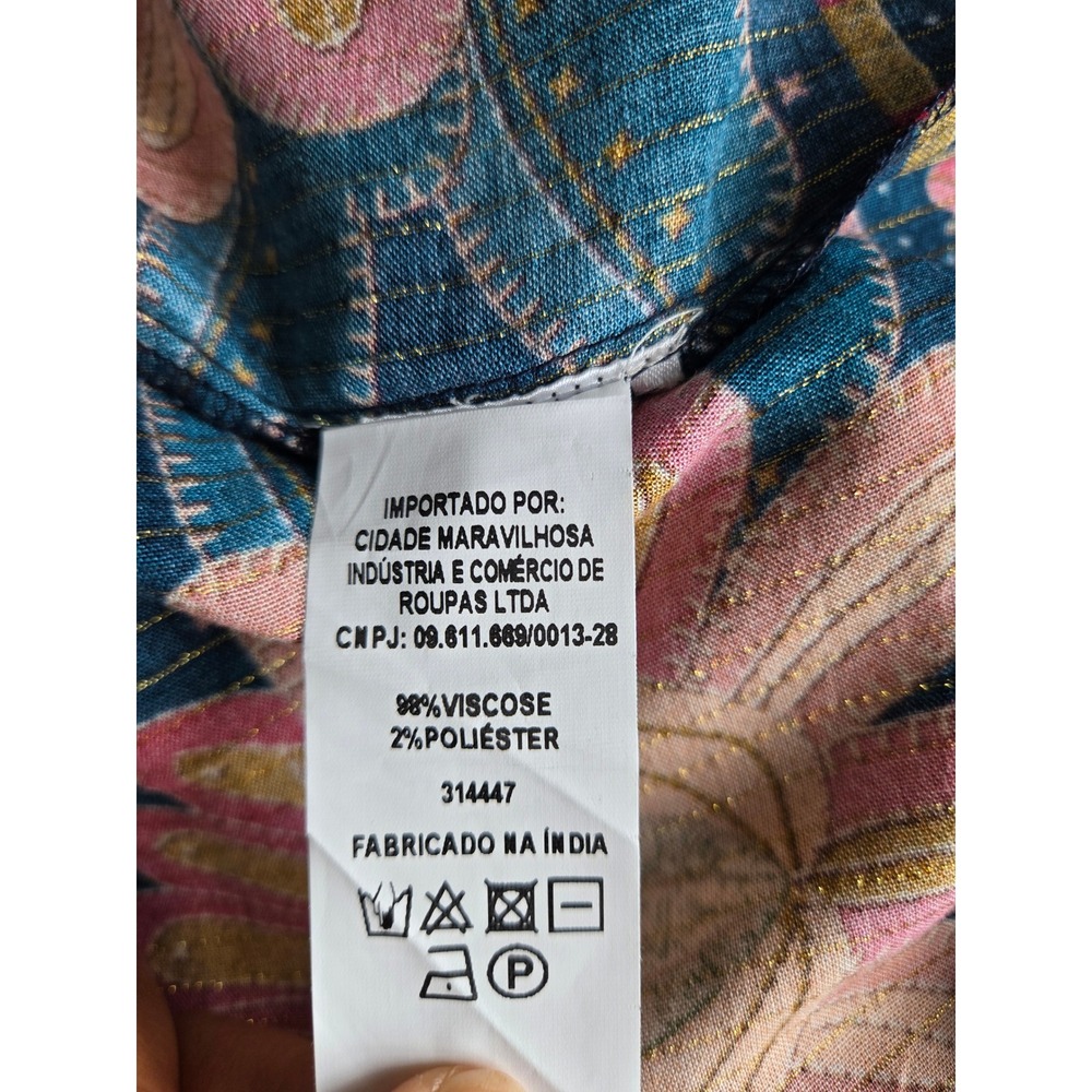 Rare Farm Rio Navy Floral Metallic Stripe One Shoulder Maxi Dress M Resort Boho - Picture 13 of 13